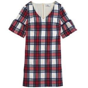 Vineyard Vines Size 8 Jolly Holiday White Plaid Flutter Sleeve Shift Dress